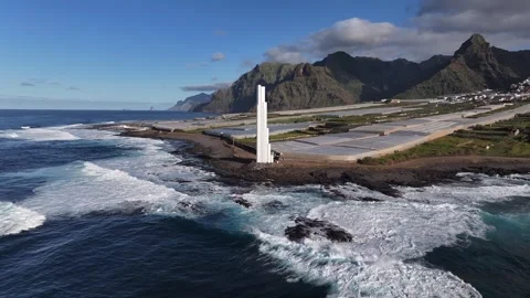 Aerial View of Punta del Hidalgo Lighthouse and Anaga Coast, Tenerife 스톡 동영상 344751589