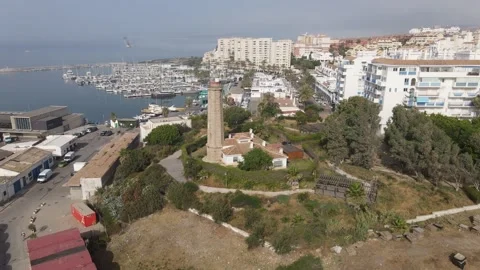Aerial view from Punta Doncella lighthouse with a view of fog over the sea. Stock Footage 134671242