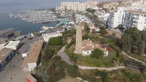 Aerial view from Punta Doncella lighthouse at the port of Estepona. Stock Footage 134671256