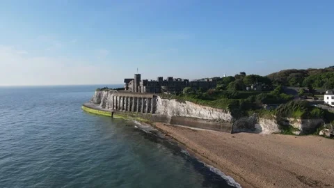 Aerial View push in shot of Kingsgate Castle Botany Bay Stock Footage 234403100
