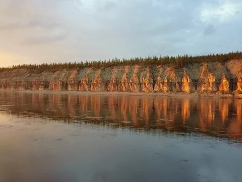 Aerial view of the Putorana plateau river Kotuy Stock Footage
