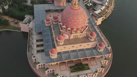 Aerial view of Putra Mosque at sunset, Malaysia. Stock Footage 284833310