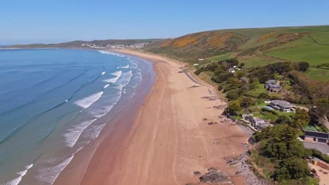 Aerial View of Putsborough Beach, North Devon, England Stock Footage 333581828