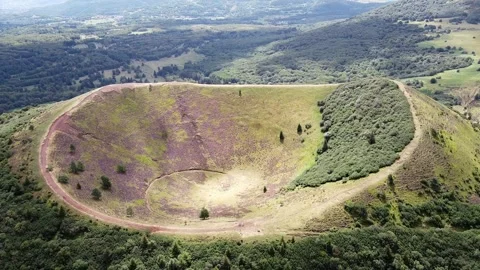 Aerial view of Puy de Pariou volcanic crater, Auvergne, France Stock Footage 330658695