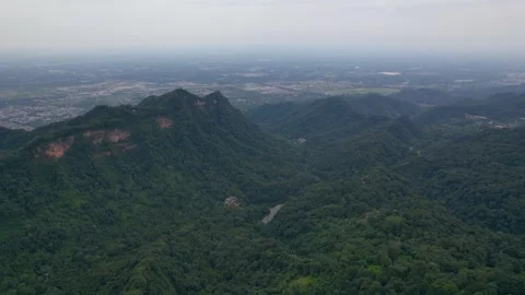 Aerial View of Qingcheng Mountain Continuous Green Mountains and River Valley in Stock Footage 337927207