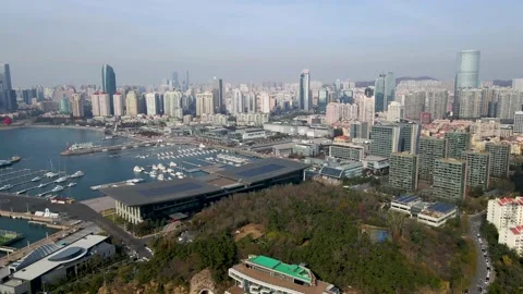 Aerial View of Qingdao Olympic Sailing Center Coast Stock-Footage 231942016