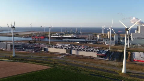 Aerial view of the QTS Eemshaven data center in Groningen, Netherlands Stock Footage 344768367