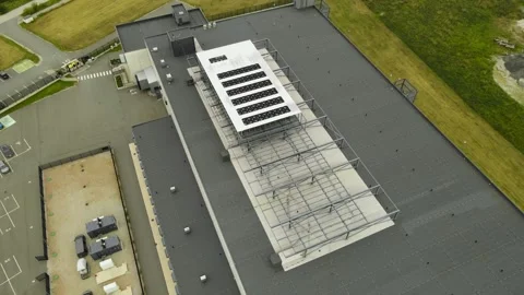 Aerial view of a quantum computing and Ai technology data center in grassy Stock Footage 318201575