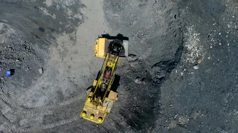 Aerial view of the quarry and dump trucks Stock Footage 67666896