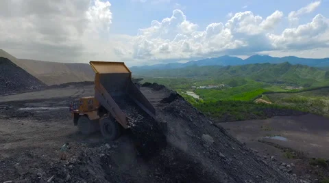 Aerial view of the quarry and dump trucks Stock Footage
