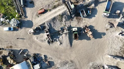Aerial View of an quarry processing site with Heavy Machinery Stock Footage 300670141