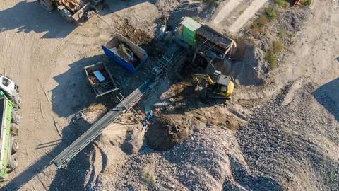 Aerial View of an quarry processing site with Heavy Machinery Stock Photos