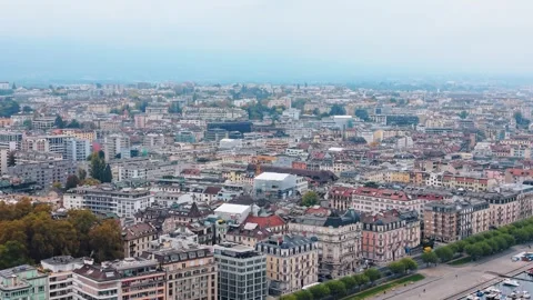 Aerial view of Quartier des Eaux-Vives, Switzerland. Stock Footage 320045877