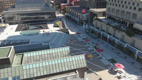 Aerial view of the  Quartier des spectacles Stock Footage 143200173