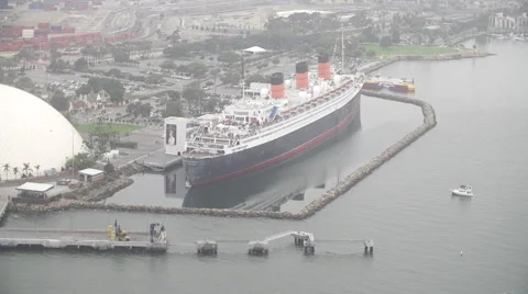 Aerial View Of The Queen Mary Ship Stock Footage 59191673