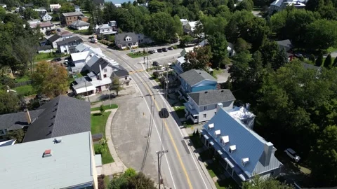Aerial View of a Quiet Intersection in a Quebec Village Vídeos de archivo 338325128