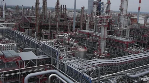 Aerial view of rafinery Stock Footage 50444294