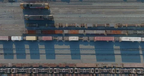 Aerial view of rail yard with freight cars. PENROSE, AUCKLAND, NZ Stock-Footage 296036828