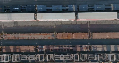 Aerial view of rail yard with freight cars. PENROSE, AUCKLAND, NZ Stock-Footage 296037007
