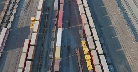 Aerial view of rail yard with freight cars. PENROSE, AUCKLAND, NZ Stock-Footage 296037070