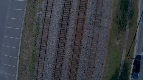 Aerial view of railroad tracks while descending. Stock Footage 123186769