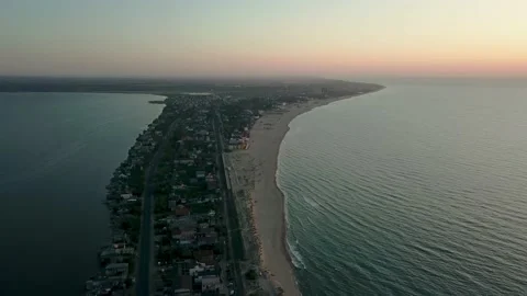 Aerial view of railway between two sea Stock Footage 134423324