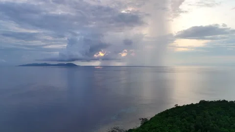 Aerial View of Rain Clouds and Tropical Island Scenery Stock-Footage 258479553