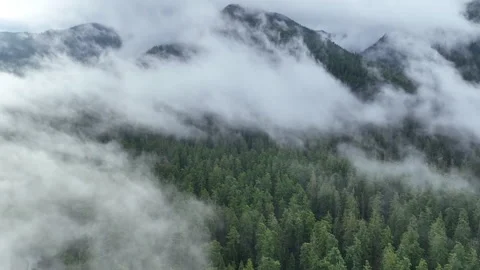 Aerial View of Rain Clouds Drifting Over the Olympic Mountains in the PNW Stock Footage 247269066