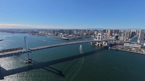 Aerial View of Rainbow Bridge and Tokyo Bay Waterfront, Japan 스톡 동영상 343806826