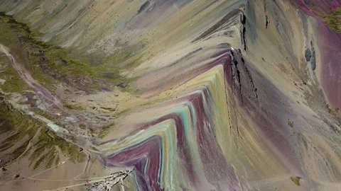 Aerial view of rainbow mountain vinicunca in cusco, peru Stock Footage 346568633