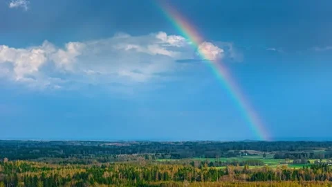 Aerial view of a rainbow over a forest in Latvia. Stock Footage 339966524