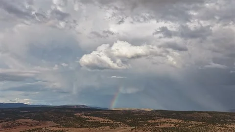 Aerial view of rainbow over high desert landscape, United States. Stock Footage 346604988
