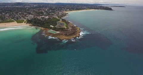 Aerial view on range of white sand beaches and horizon Stock Footage 70824999