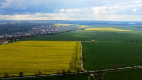 Aerial view rapeseed fields at sunny day 스톡 동영상 120562378