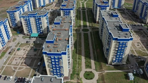 Aerial view of Rapid constructed multi-storey residential buildings in the city Stock Footage 242867716