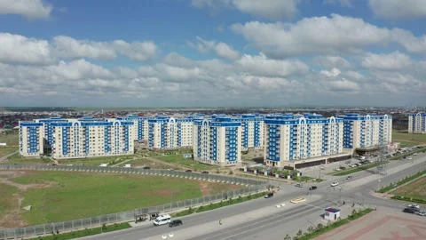Aerial view of Rapid constructed multi-storey residential buildings in the city Stock Footage 242867733
