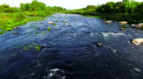 Aerial view of rapid river Stock Footage 60744703