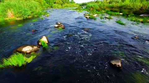 Aerial view of rapid river Stock Footage 60744742
