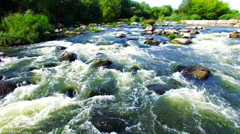 Aerial view of rapid river Stock Footage 60745107
