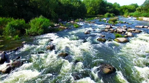 Aerial view of rapid river Stock Footage 60748050