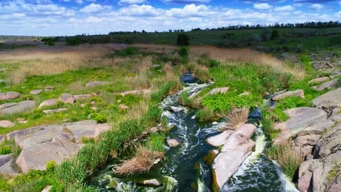 Aerial view of rapid river Stock Footage 76302406