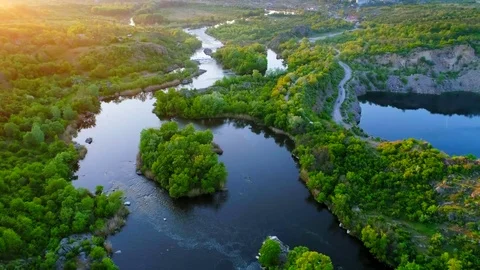 Aerial view of rapid river on sunset Stock Footage 76299321