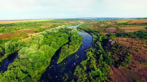 Aerial view of rapid river valley Stock Footage 60744992