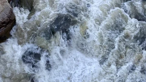 Aerial view of the rapids on the mountain river. Top view. Video stock 254522047