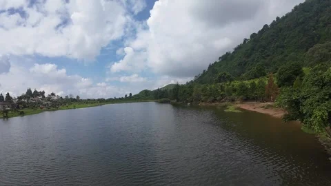 Aerial view of Rawa Gede Jonggol Lake and hills, Indonesia. Stock Footage 336380278