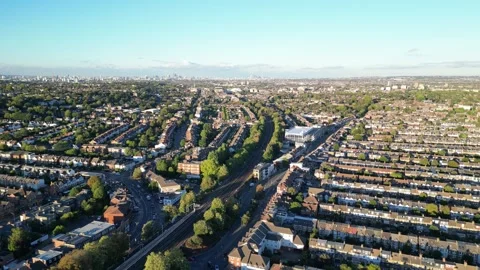 Aerial view of Raynes Park, Stock Footage 345530819