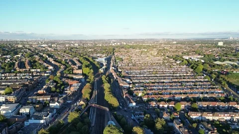Aerial view of Raynes Park, Stock Footage 345530880