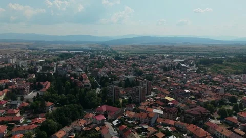 Aerial view of Razlog town landmarks, Bulgaria Stock Footage 344057705