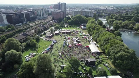 Aerial view of the Reading Pride 2023, Annual Love Unites Parade &amp; Festival.. Stock-Footage 249416677