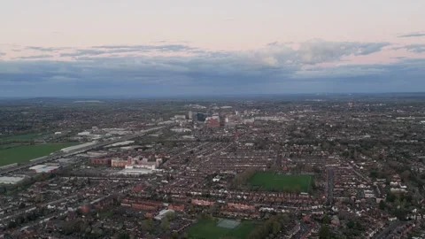 Aerial view Reading West UK Towards Reading Centre Stock-Footage 334490737